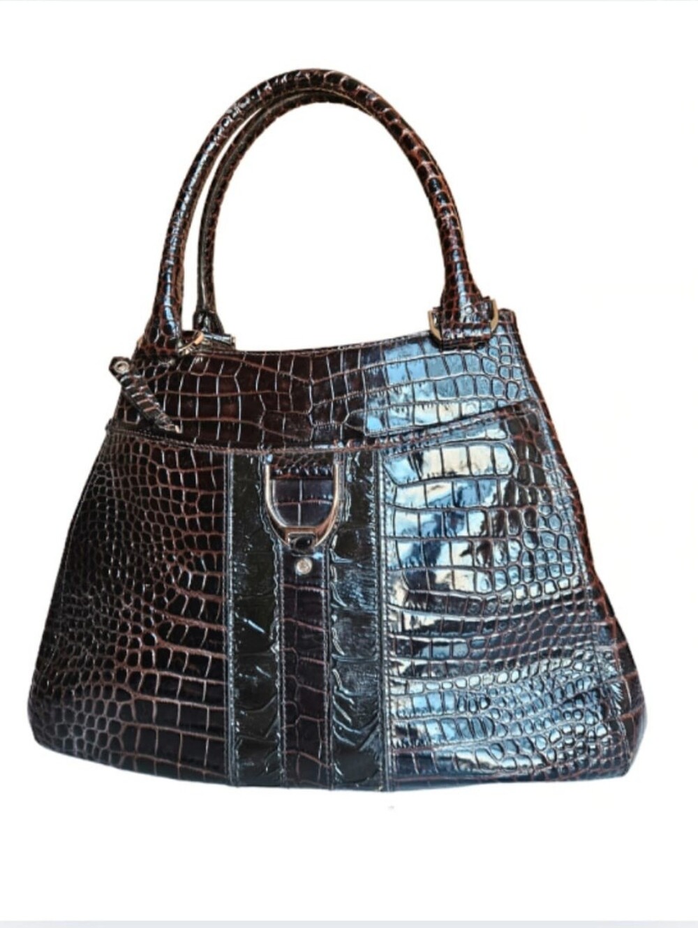 Cole Haan Dark Brown Croc-Embossed Top-Handle Satchel - Picture 3 of 15